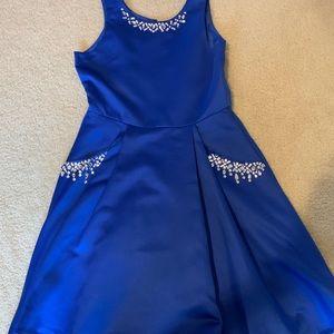 Fancy and high-quality royal blue mid-thigh dress with rhinestones